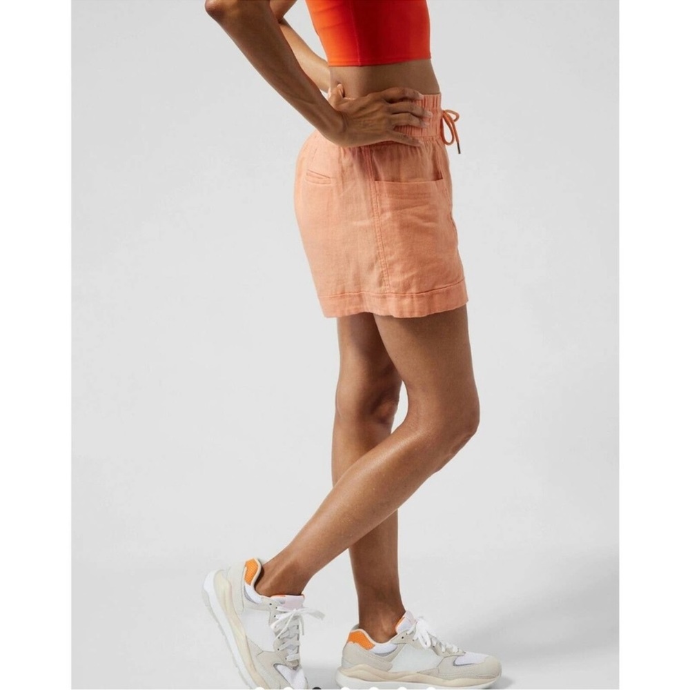 NWT Athleta Cabo 4" Linen Drawstring Shorts Cactus Peach 14 - Picture 3 of 11